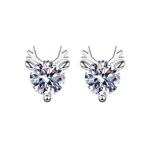 Eleganti orecchini a lobo a forma di renna in argento 925 con brillante zircone cubico