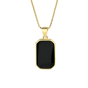 Minimalist S925 sterling silver necklace with a rectangular black enamel pendant on box chain