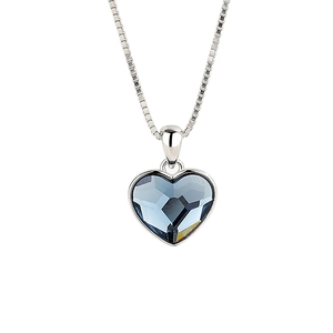 Silver Heart of the Ocean necklace with blue crystal heart pendant on silver box chain