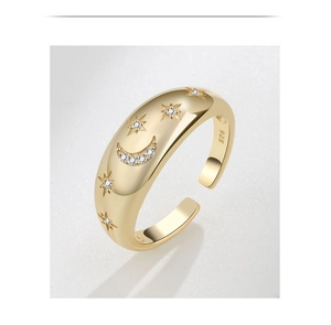 Macro detail of S925 sterling silver stamp and celestial star moon patterns on the ring