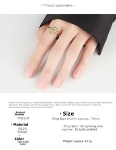 Vue détaillée de la bague planète tournante en argent S925 avec cristaux colorés