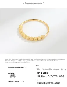 Detailed view of S925 sterling silver beaded ring with frosted beads and size parameters