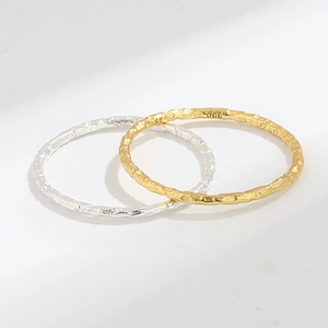 Minimalist S925 sterling silver thin rings with hammered gold and silver foil texture