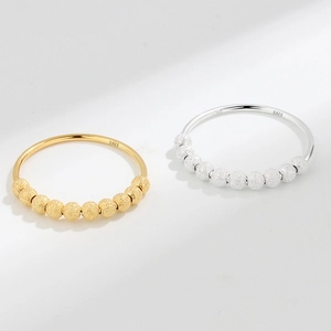 925 Sterling Silver Anxiety Fidget Ring Rotating Frosted Stardust Beads Minimalist Stress Relief Jewelry For Women Gift