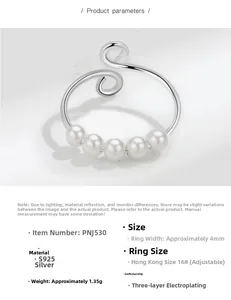 Detail eines S925 Sterling Silber Fidget-Rings mit fünf weißen Perlen und Produktdaten