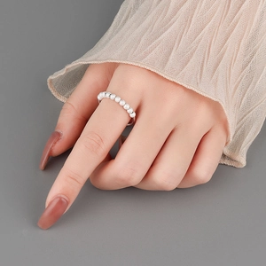 Minimalist S925 sterling silver spinning ring with nine matte beads for anxiety relief