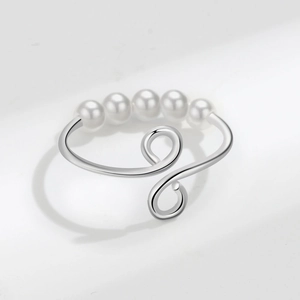 Verstellbarer S925 Silber Angst-Ring mit fünf Perlen und drehbarem Anti-Stress-Band