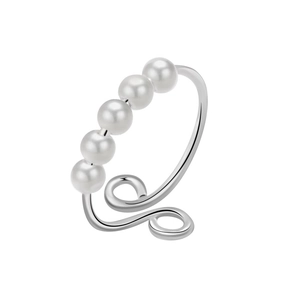 Verstellbarer S925 Sterlingsilber Ring mit fünf runden weißen Perlen zum Stressabbau