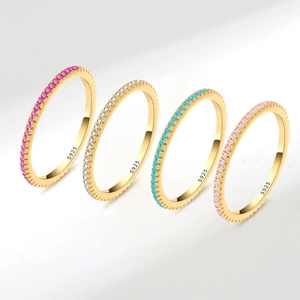 Bague Éternité en Argent Sterling S925 Pour Femmes Minimaliste Empilable Zircone Anneau Fin Plaqué Or 18K Bijoux de Mode