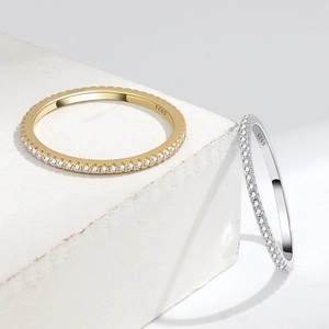 Bagues éternité minimalistes en argent sterling S925 doré et argenté avec zircon