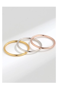 Three-color minimalist stackable thin rings in gold, silver, and rose gold finish