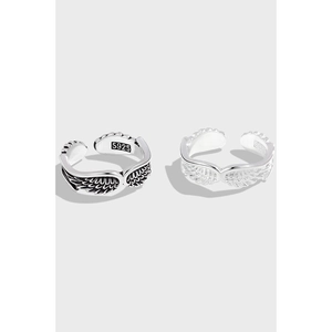 925 Sterling Silver Angel Wings Feather Open Ring For Women Vintage Thai Silver Style Adjustable Jewelry Finger Ring Gift