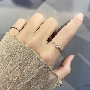 Minimalist S925 sterling silver ring set featuring a thin band and a bead ring for women