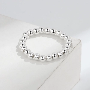 Anello di perline minimalista in argento sterling S925 con perle lucide a specchio