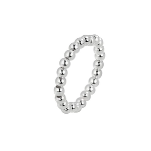 Anello di perline minimalista in argento sterling S925 con sfere di metallo lucido su bianco