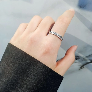 Vintage S925 sterling silver mantra ring with wavy edges and engraved tibetan script