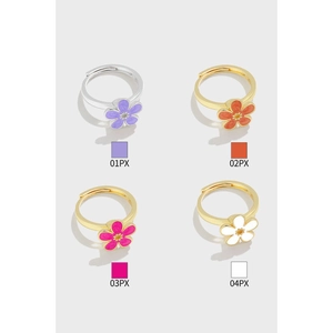 Sterling Silver Rotating Flower Ring For Women Enamel Daisy Anti Anxiety Fidget Spinner Adjustable Open Ring Jewelry Gift
