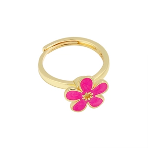 S925 silver rotatable open ring with a colorful enamel flower and golden core decoration