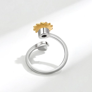Bague fidget tournesol en argent S925 avec détail cœur et anneau ouvert réglable pour femme