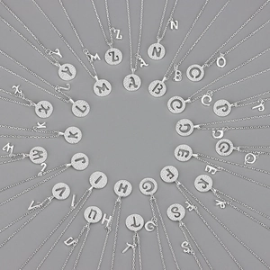 S925 sterling silver necklace set featuring A-Z alphabet pendants with sparkling zircon stones