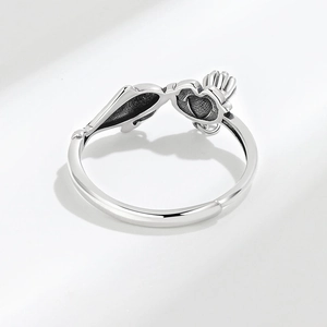 Vintage S925 sterling silver adjustable ring with carp and lotus tassels design