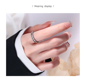 Wearing display of vintage S925 sterling silver ring with colorful rainbow zircon stones