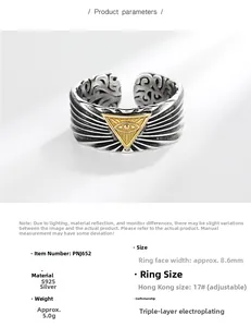 Detailed view of S925 silver Eye of Providence ring showing 8.6mm width and weight