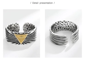 Macro detail of S925 sterling silver ring showing the vintage Eye of Providence design