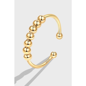 Anillo de Ansiedad de Plata de Ley 925 Chapado en Oro para Mujer Con Cuentas Móviles Fidget Ring Abierto Ajustable Joyería de Moda