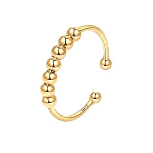 Anillo abierto de plata S925 bañada en oro con siete cuentas móviles para aliviar la ansiedad
