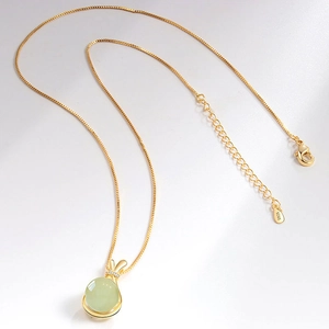 Elegant S925 sterling silver necklace with gold rabbit ear jade lucky bag pendant