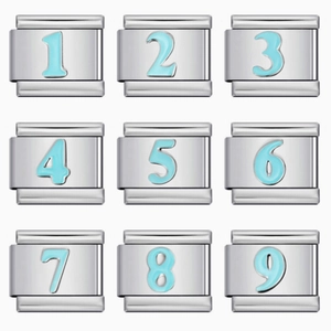 Italian Charm Modular Bracelet Link Stainless Steel Blue Arabic Number DIY Jewelry Component For Fashionable Wristband Gift