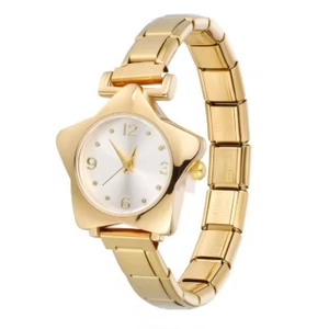 Montre chic en acier inoxydable plaqué or 18 carats avec cadran en étoile et bracelet extensible