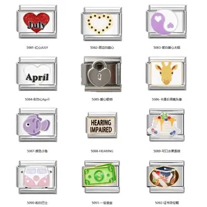Stainless Steel Italian Charm Links For Modular Bracelet DIY Jewelry Enamel Heart Animal Food Charms Personalized Accessories Men Women