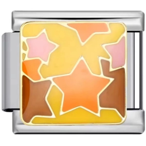 Détail d'un maillon de bracelet italien avec étoiles colorées sur base en acier inoxydable