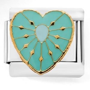 Charm per bracciale italiano a cuore con smalto blu e finitura in acciaio inossidabile