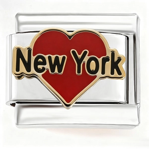 Maglia per bracciale italiano in acciaio inox con cuore e scritta New York