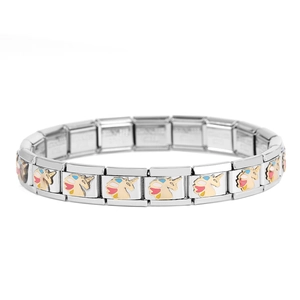 Modulares italienisches Edelstahl-Armband mit bunten Einhorn-Emaille-Mustern