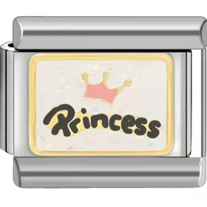 Edelstahl Armband Modul mit Princess-Krone und weißem Glitzer-Finish für DIY-Schmuck