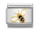 Detailed close-up of a stainless steel bee charm link for Italian modular DIY bracelets
