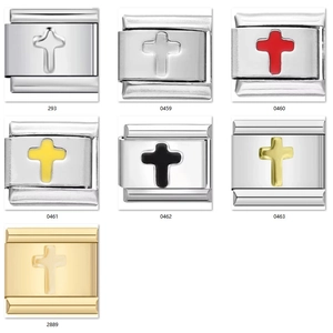 Stainless Steel Italian Charm Bracelet Link For Women Men DIY Modular Jewelry Accessories Drip Oil Cross Pattern Charm Link