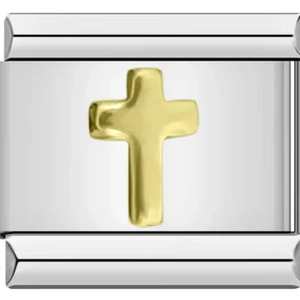 Italian style stainless steel charm link with gold cross relief for DIY bracelets
