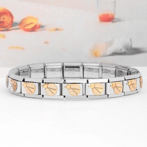 Italian style stainless steel modular link bracelet with golden ladybug charms