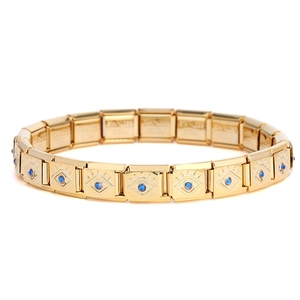 Goldenes italienisches Bettelarmband mit blauen Augen-Links aus Edelstahl
