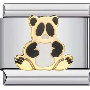Italienisches Charm-Glied mit Panda-Motiv aus Gold und Emaille für DIY-Armbänder