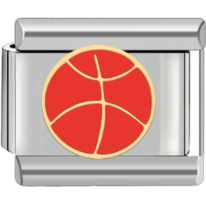 Italienischer Edelstahl-Charm mit rot-goldener Basketball-Verzierung für DIY-Armbänder