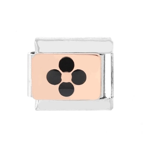 Charm modular italiano en acero plateado con placa de oro rosa y detalle de flor