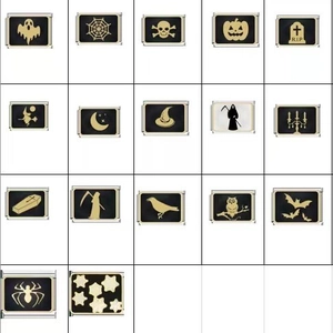Dettagli di 17 moduli per bracciale in acciaio inox a tema Halloween con motivi dorati