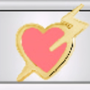 Macro shot of pink heart charm with yellow border for DIY elastic bracelet