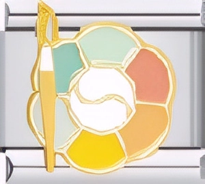 Detailed close-up of a colorful enamel painter palette charm for DIY bracelets